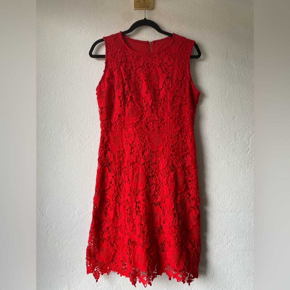 Ryan Michelle Red Lace Shift Midi Dress Sz Large